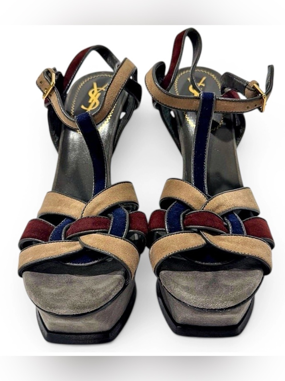 YSL Tribute 105 Multicolor Suede Platform Sandals EU 39